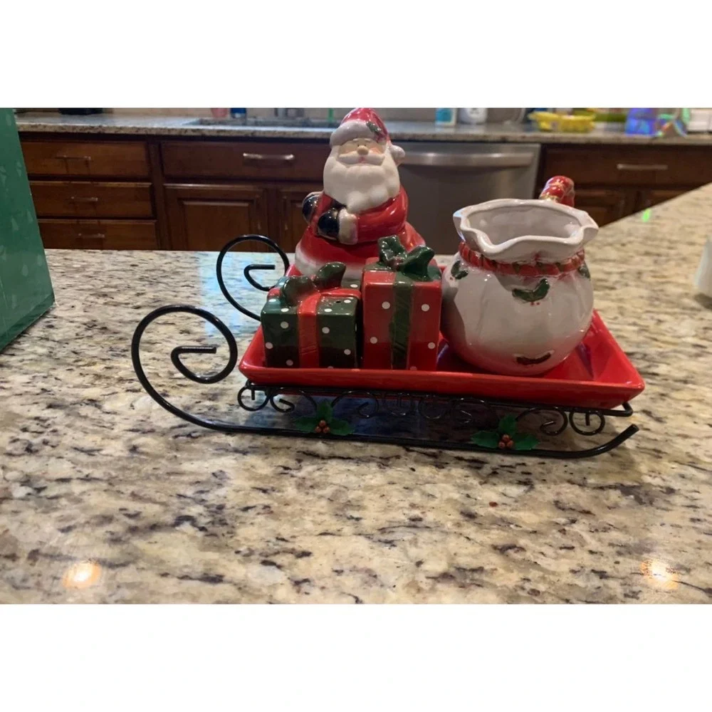 Christmas Sleigh hostess‎ set hand paint coffee or tea set red & green